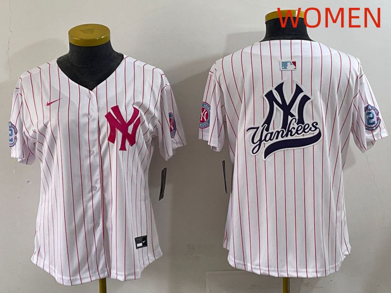 Women 2025 New York Yankees Blank White Stripe Joint Name Nike MLB Jersey style 15